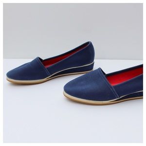 Vintage 70s Canvas Wedges Size 9.5 Navy Blue Red Slip-on Shoes Athletic Womzees